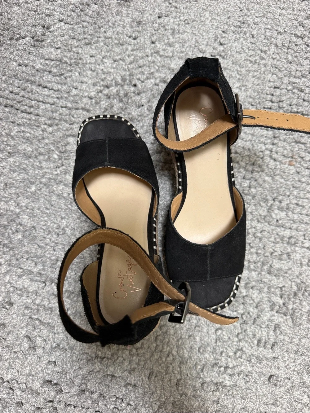 💯suede Crown Vintage Black Suede Espadrille Wedge Sandals Size 6